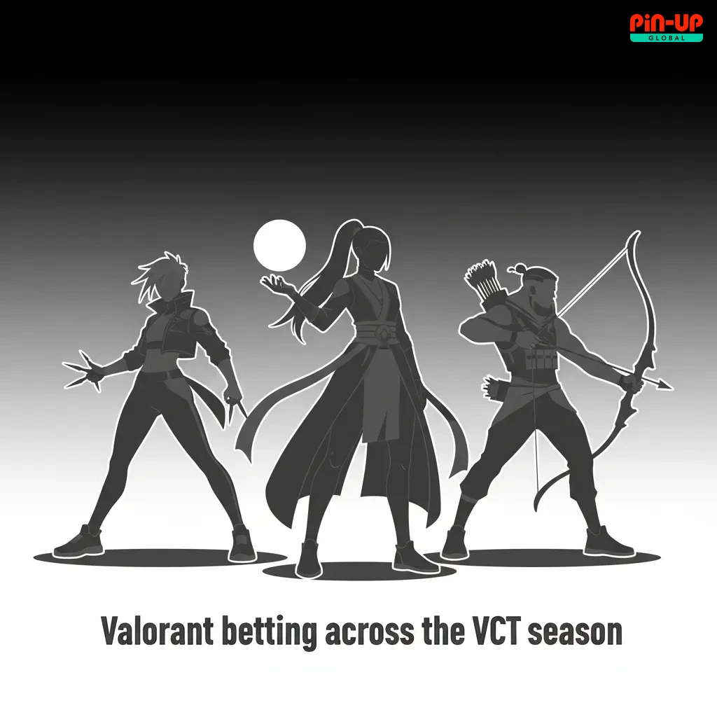 Valorant VCT betting graphic showing markets and events: match/map winners, round totals, live odds for Champions, Masters.